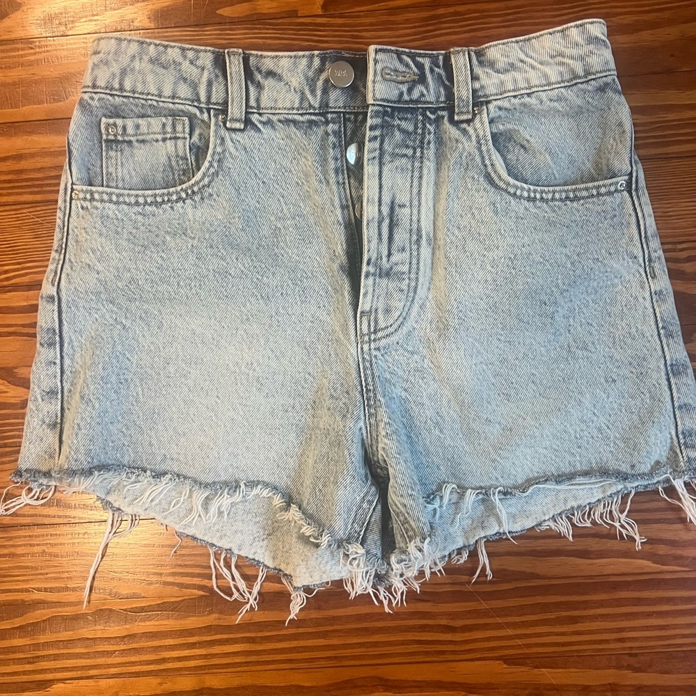 Zara Blue Jean Shorts with Distressed Hem